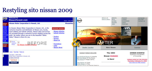 Restyling del sito della Nissan: il miglioramento estetico è evidente.