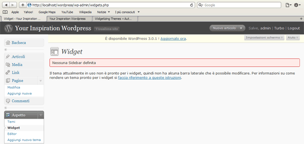 Figura 2 - Nessuna sidebar predisposta ad ospitare widget.