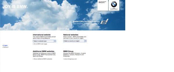 Il sito della BMW utilizza layout tabellari e allineamento a sinistra