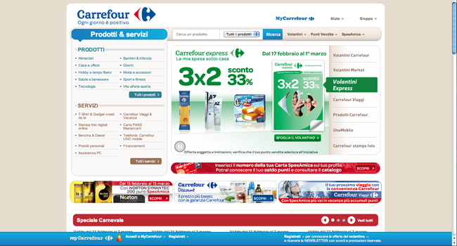 Homepage del sito di Carrefour