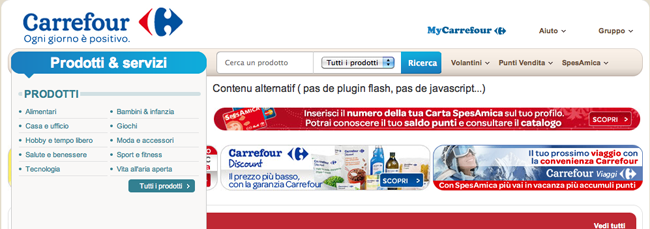 Sito del Carrefour senza Flash