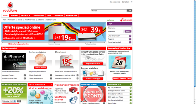 L'homepage di Vodafone