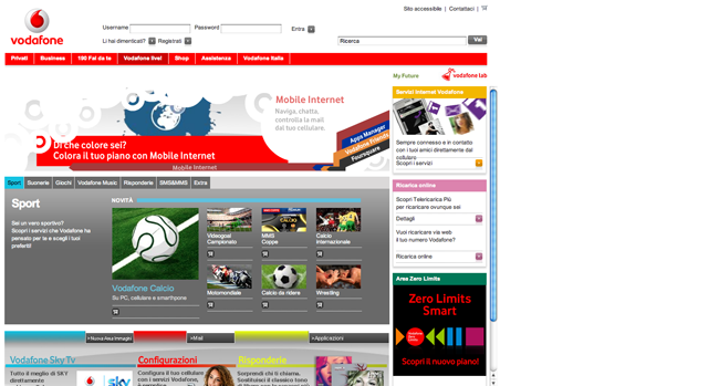 Il frame interno di Vodafone live! sembra un altro sito.