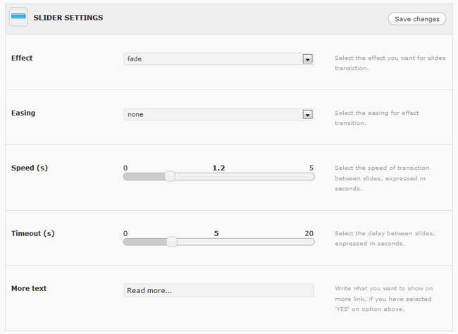 Figura 21 - Configurazione delle proprietà dello slider.