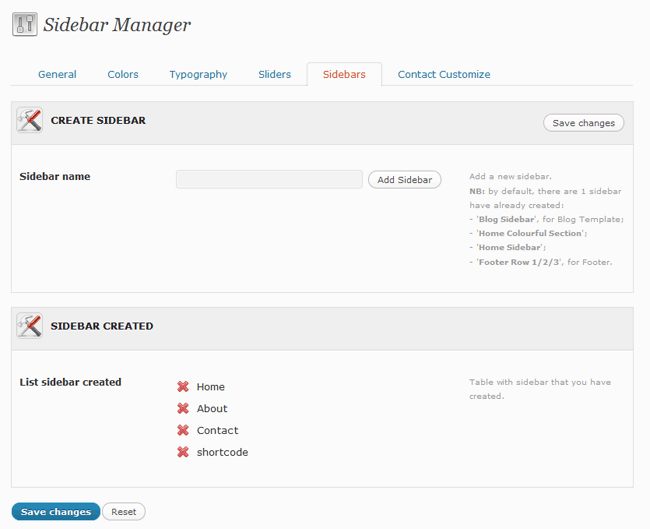 Figura 27 - Creazione di illimitate sidebar.