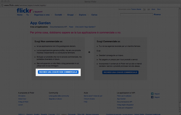 Richiedi una chiave non commerciale