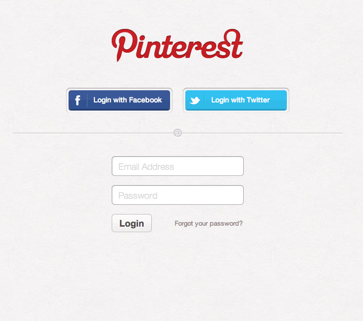 Pinterest pagina iniziale di Login