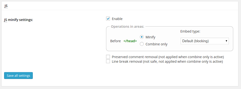 minificazione javascript wordpress