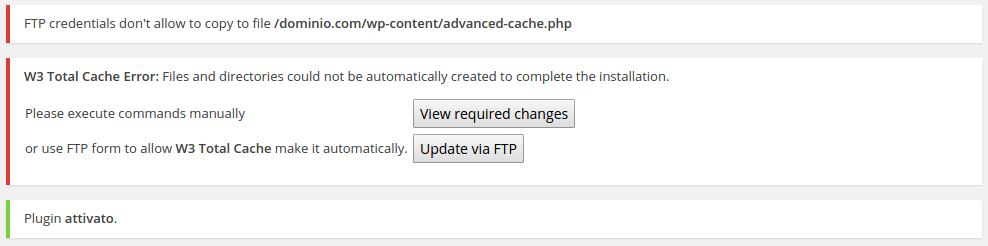 w3 total cache - prima attivazione