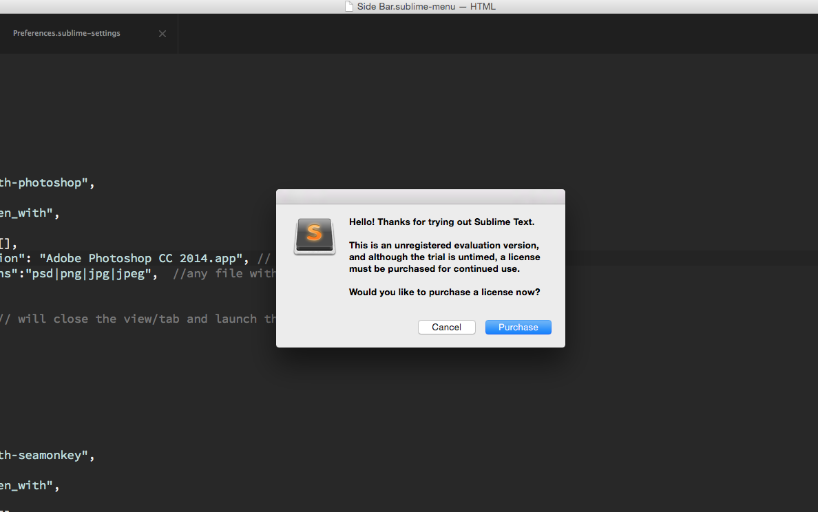 Popup uso gratuito limitato Sublime Text 3