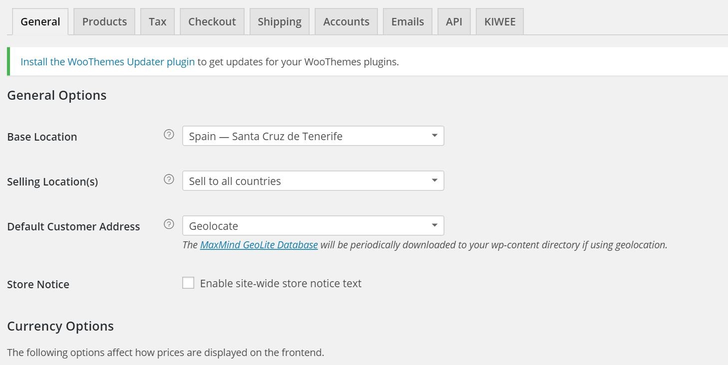 WooCommerce General settings