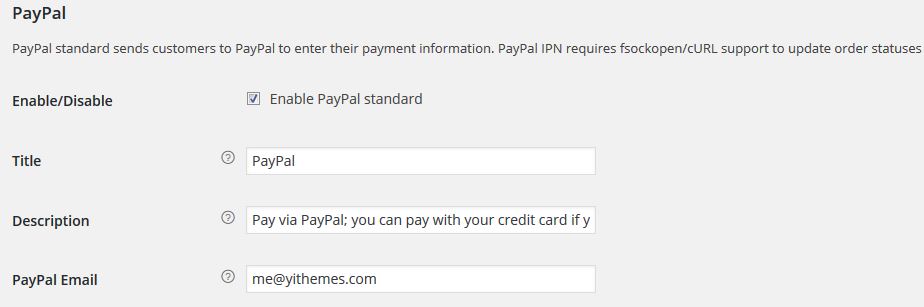 Opzioni PayPal