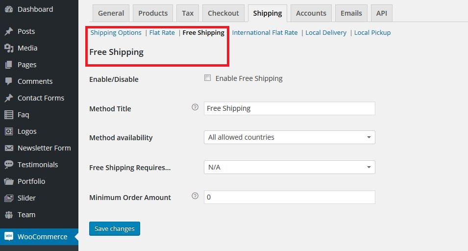 Impostazioni spedizione gratuita