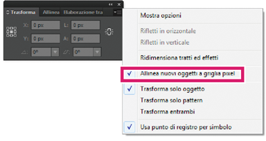 Allinea nuovi oggetti a griglia pixel